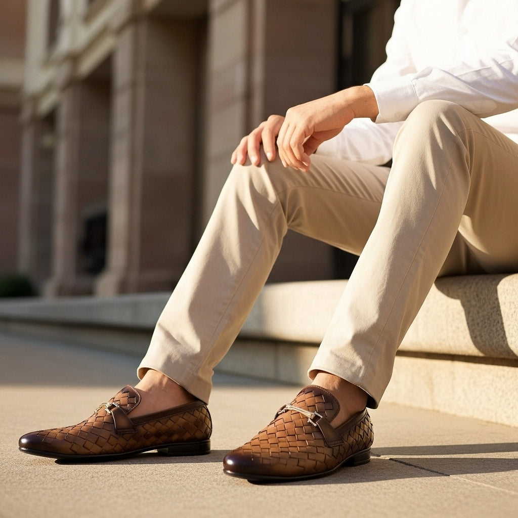 Woven Leather Loafers Lite Brown