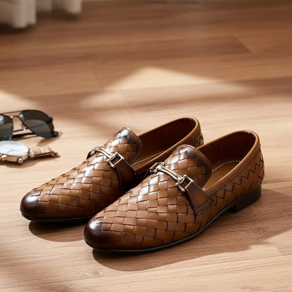 Woven Leather Loafers Lite Brown