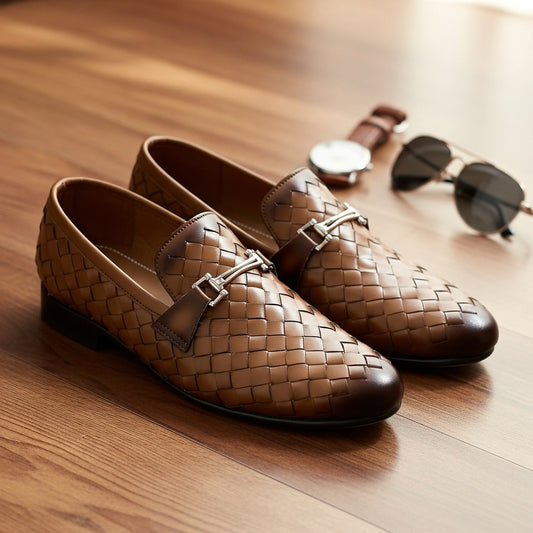 Woven Leather Loafers Lite Brown